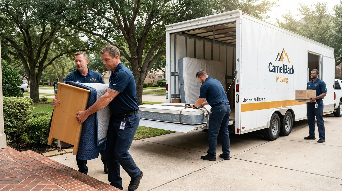 Crew loading residential truck for cross-state move from Uniontown, OH