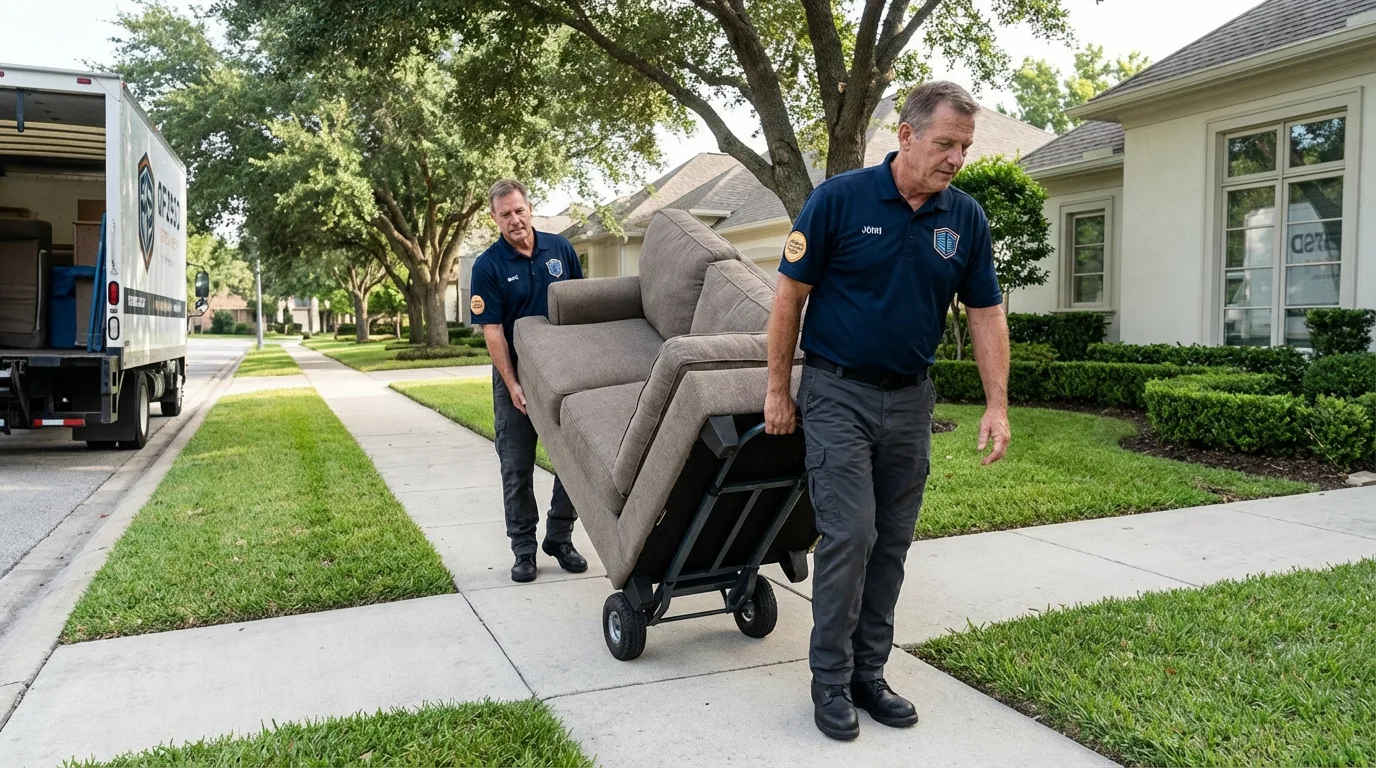 Local residential moving crew loading furniture in Uniontown, OH