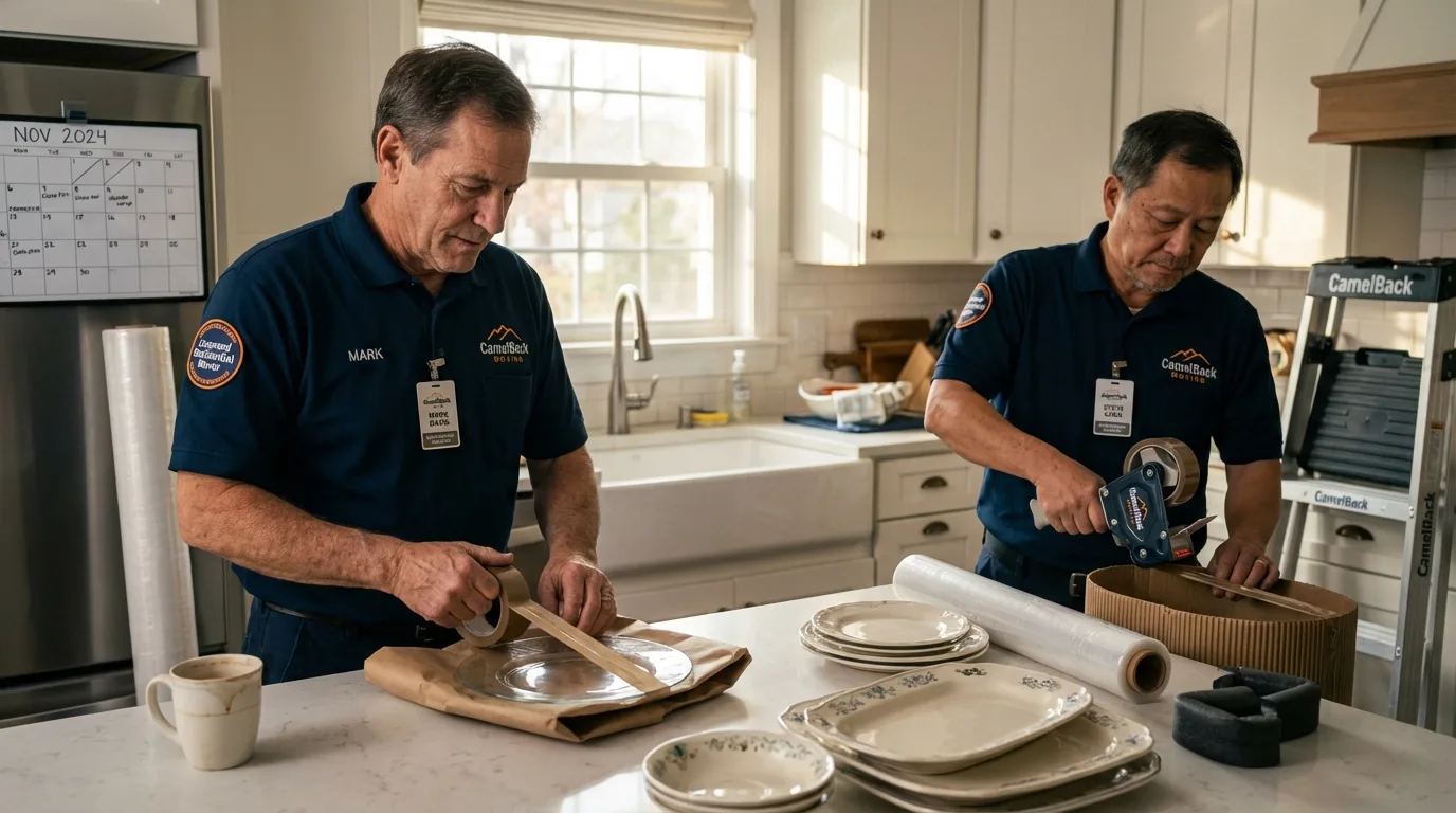 Professional crew packing kitchen dishware in Uniontown, OH